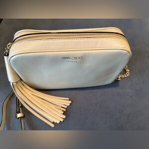 Authentic JIMMY CHOO Athini camera bag leather calf cream ivory white w/ tassel